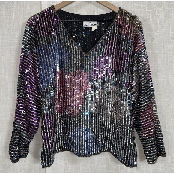 Jack Bryan Tops - Vintage Jack Bryan Color Colorful Sequin Top Silk‎ Women's 8 10 Shirt